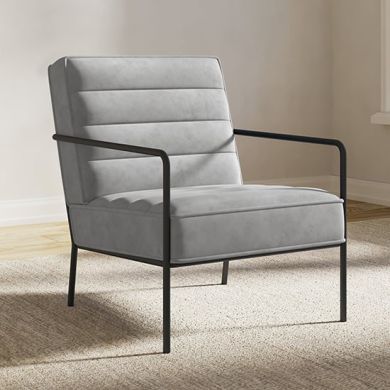 Bookham Plush Velvet Accent Chair In Grey With Black Metal Legs