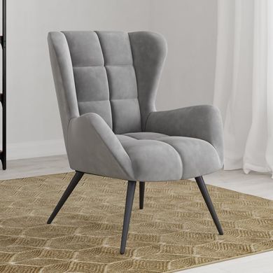 Dalton Velvet Accent Chair In Grey With Black Legs