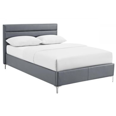 Arco Faux Leather King Size Bed In Grey With Chrome Legs