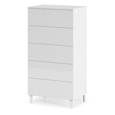 Arctic Tall Wooden Chest Of Drawers In White High Gloss With 5 Drawers