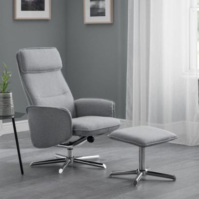 Aria Linen Fabric Recliner Chair With Stool In Grey