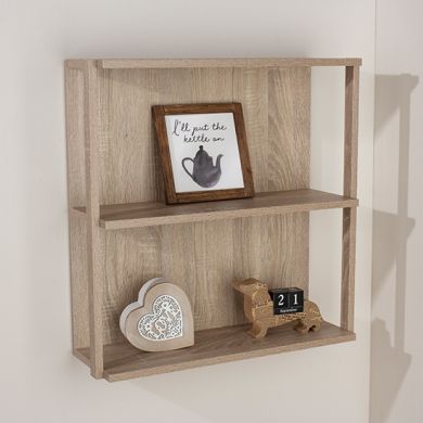 Arran Large Wooden 3 Shelves Narrow Wall Shelf In Oak Effect