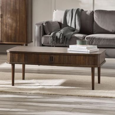 Arya Wooden Coffee Table With 2 Sliding Doors In Rich Dark Oak Effect