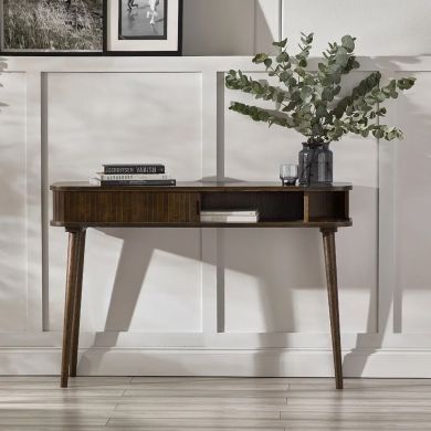 Arya Wooden Console Table With 2 Sliding Doors In Rich Dark Oak Effect