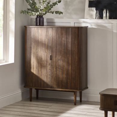 Arya Wooden Wine Cabinet With 2 Sliding Doors In Rich Dark Oak Effect