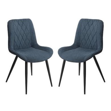 Aspen Diamond Stitch Blue Cord Fabric Dining Chairs In Pair