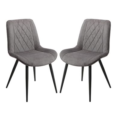 Belfast Diamond Stitch Grey Fabric Dining Chairs In Pair