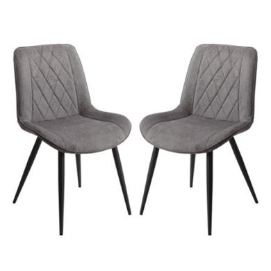 Aspen Diamond Stitch Grey Fabric Dining Chairs In Pair