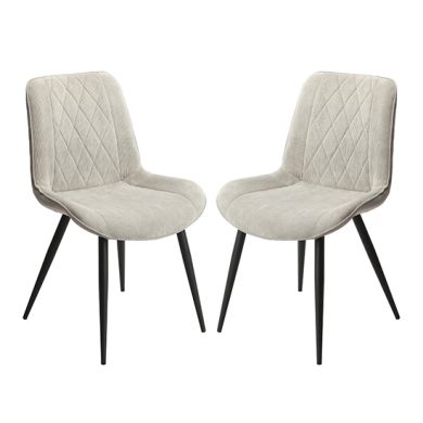 Belfast Diamond Stitch Light Grey Cord Fabric Dining Chairs In Pair