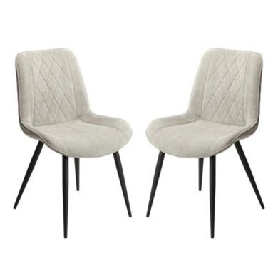 Aspen Diamond Stitch Light Grey Cord Fabric Dining Chairs In Pair