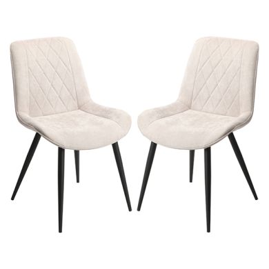 Belfast Diamond Stitch Natural Fabric Dining Chairs In Pair