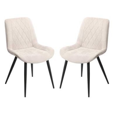 Aspen Diamond Stitch Natural Fabric Dining Chairs In Pair