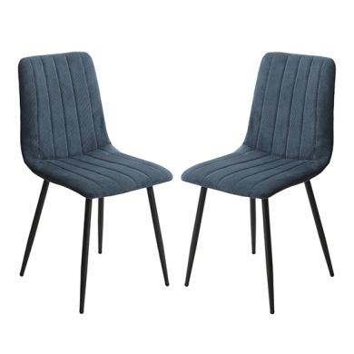 Belfast Straight Stitch Blue Cord Fabric Dining Chairs In Pair