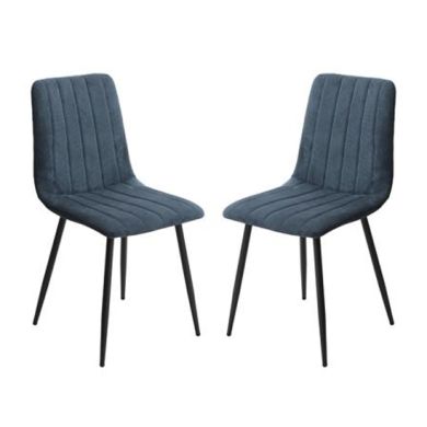 Aspen Straight Stitch Blue Cord Fabric Dining Chairs In Pair
