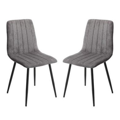 Aspen Straight Stitch Grey Fabric Dining Chairs In Pair