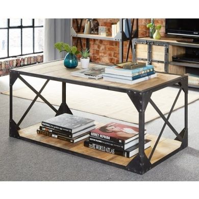 Ascot Coffee Table In Reclaimed Wood And Black Metal Frame