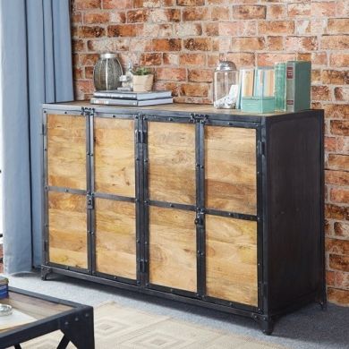 Ascot Large Wooden Sideboard In Reclaimed Wood With 4 Doors