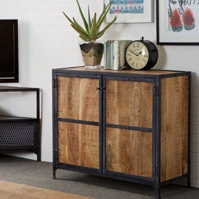 Ascot Small Wooden Sideboard In Reclaimed Wood With 2 Doors