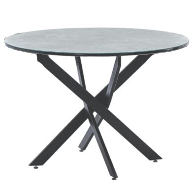 Ascot Wooden Round Dining Table In Marble Effect With Black Metal Legs