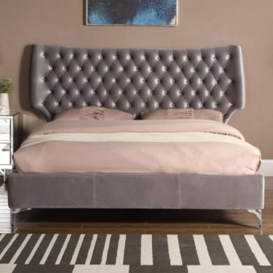 Ashbourne Velvet Double Bed In Grey