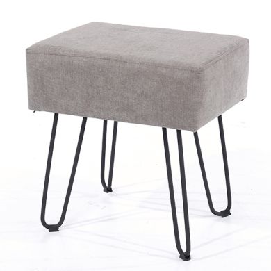 Aspen Fabric Rectangular Stool In Grey With Black Metal Legs