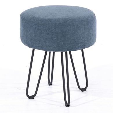 Aspen Fabric Round Stool In Blue With Black Metal Legs