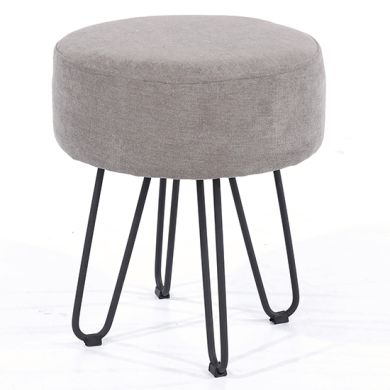 Aspen Fabric Round Stool In Grey With Black Metal Legs