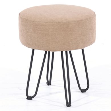 Aspen Fabric Round Stool In Sand With Black Metal Legs