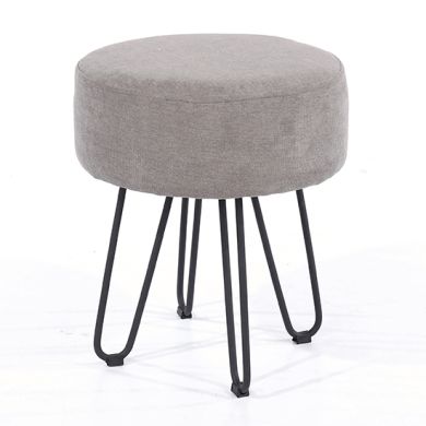 Aspen Faux Leather Round Stool In Grey With Black Metal Legs