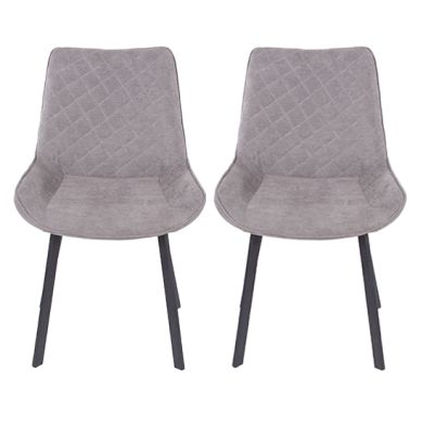 Aspen Grey Fabric Dining Chairs With Black Metal Legs In Pair
