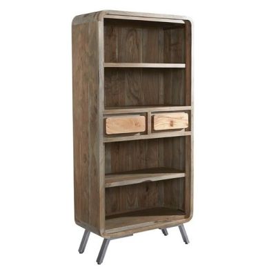 Aspen Large Wooden 2 Drawers Bookcase In Reclaimed Wood