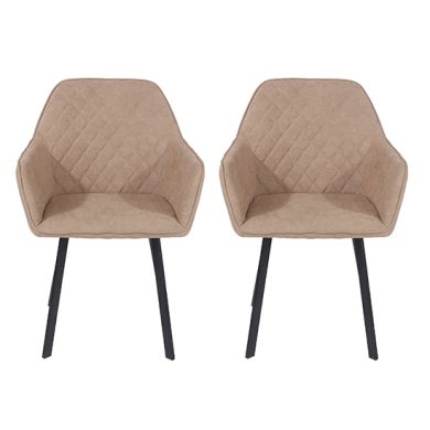 Aspen Sand Fabric Armchairs With Black Metal Legs In Pair