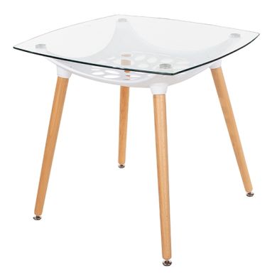 Aspen Square Clear Glass Top Dining Table With Oak Wooden Legs