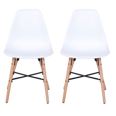 Aspen White Plastic Dining Chairs With Metal Cross Rails In Pair