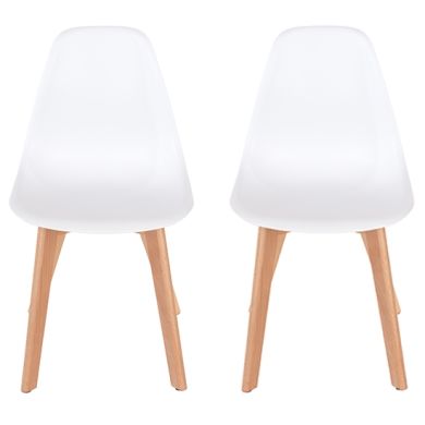 Aspen White Plastic Dining Chairs With Wood Legs In Pair