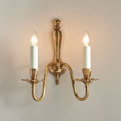 Asquith Twin Wall Light In Solid Brass And Gloss Ivory Paint