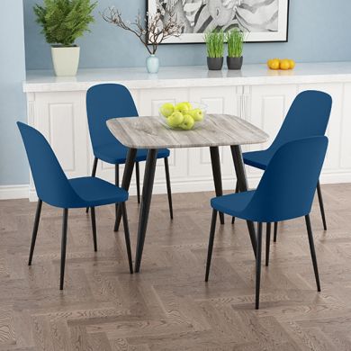 Craven Square Grey Oak Effect Dining Table With 4 Berlin Duo Blue Chairs
