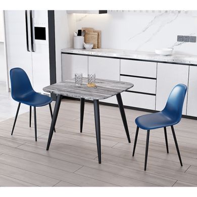 Aspen Grey Oak Square Dining Table With 2 Blue Curve Plastic Chairs