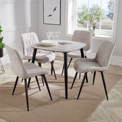 Aspen Grey Oak Square Dining Table With 4 Natural Fabric Chairs