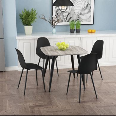 Aspen Grey Oak Square Dining Table With 4 Black Curve Plastic Chairs