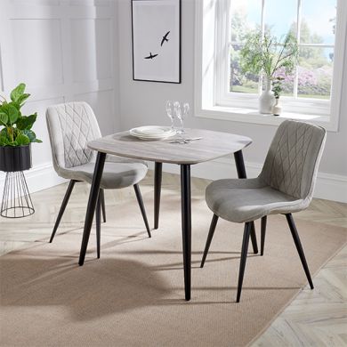 Aspen Grey Oak Square Dining Table With 2 Light Grey Fabric Chairs