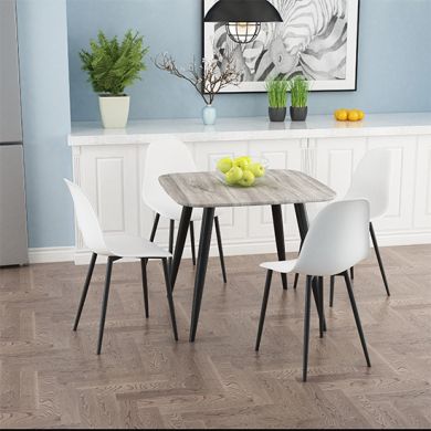 Aspen Grey Oak Square Dining Table With 4 Black Duo Plastic Chairs