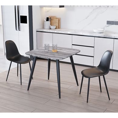 Aspen Grey Oak Square Dining Table With 2 Black Curve Plastic Chairs