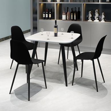 Craven Square White Dining Table With 4 Berlin Curve Black Chairs