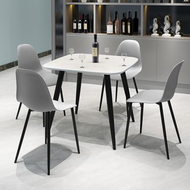Craven Square White Dining Table With 4 Berlin Curve Light Grey Chairs