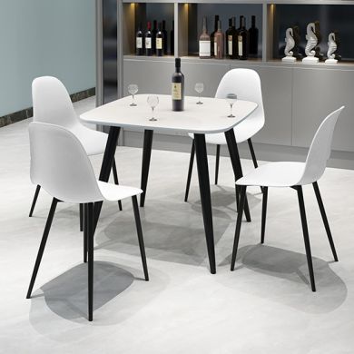 Craven Square White Dining Table With 4 Berlin Curve White Chairs