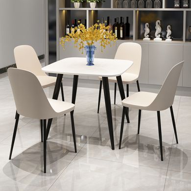 Craven Square White Dining Table With 4 Berlin Duo Calico Chairs