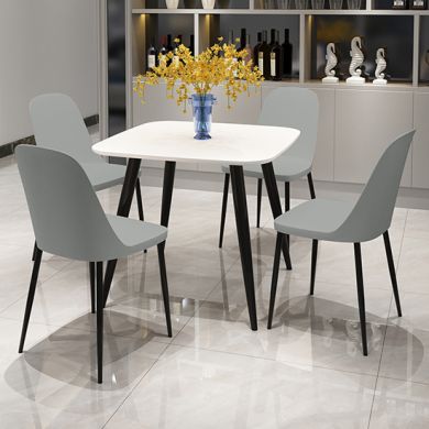 Craven Square White Dining Table With 4 Berlin Duo Light Grey Chairs