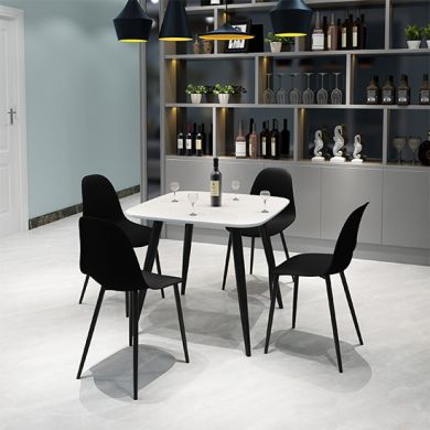 Aspen White Square Dining Table With 4 Black Curve Plastic Chairs