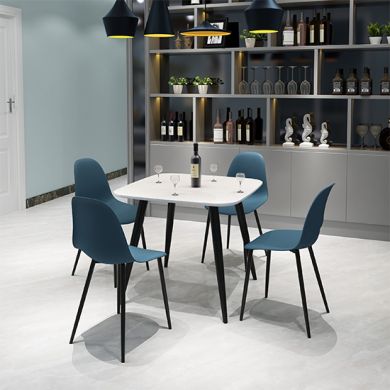 Aspen White Square Dining Table With 4 Blue Curve Plastic Chairs